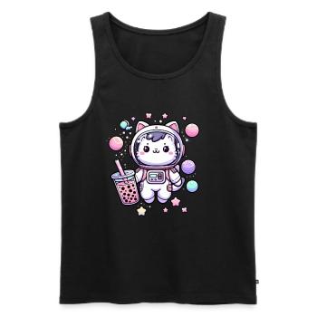Kawaii Cat Astronaut Bubble Tea in Space - Men's Premium Organic Tank Top - black - Front - AI Model Male 178 light (178cm)