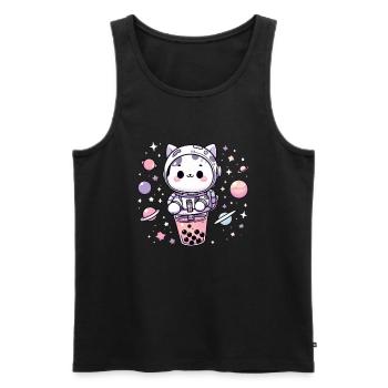 Kawaii Katze Astronaut Bubble Tea Im Weltraum - Männer Premium Bio Tank Top - Schwarz - Vorne - AI Model Male 178 light (178cm)