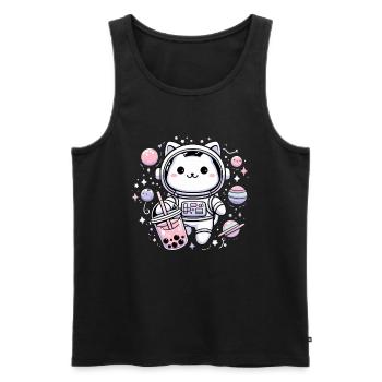 Kawaii Katze Astronaut Bubble Tea Im Weltraum - Männer Premium Bio Tank Top - Schwarz - Vorne - AI Model Male 178 light (178cm)