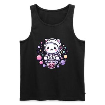 Kawaii Katze Astronaut Bubble Tea Im Weltraum - Männer Premium Bio Tank Top - Schwarz - Vorne - AI Model Male 178 light (178cm)