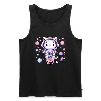 Kawaii Katze Astronaut Bubble Tea Im Weltraum - Männer Premium Bio Tank Top - Schwarz - Vorne - AI Model Male 178 light (178cm)