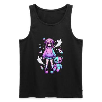 Pastell Goth Anime Girl Mit Teddybär Gotik - Männer Premium Bio Tank Top - Schwarz - Vorne - AI Model Male 178 light (178cm)