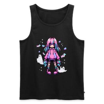 Pastel Goth Anime Girl With Teddy Bear Gothic - Men's Premium Organic Tank Top - black - Front - AI Model Male 178 light (178cm)