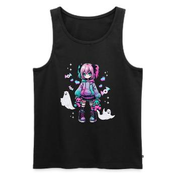 Pastel Goth Anime Girl With Teddy Bear Gothic - Men's Premium Organic Tank Top - black - Front - AI Model Male 178 light (178cm)