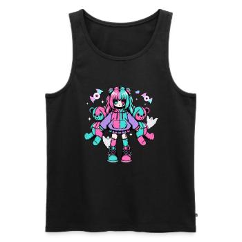 Pastel Goth Anime Girl With Teddy Bear Gothic - Men's Premium Organic Tank Top - black - Front - AI Model Male 178 light (178cm)