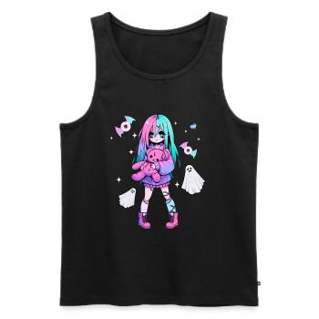 Pastel Goth Anime Girl With Teddy Bear Gothic - Men's Premium Organic Tank Top - black - Front - AI Model Male 178 light (178cm)