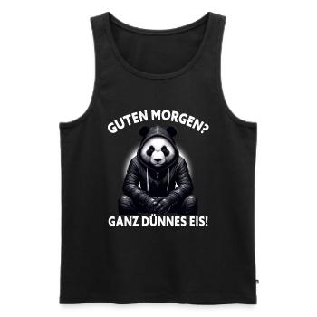 Bonjour très mince glace drôle panda café - Débardeur bio Premium Homme - noir - Devant - Michal (187cm)