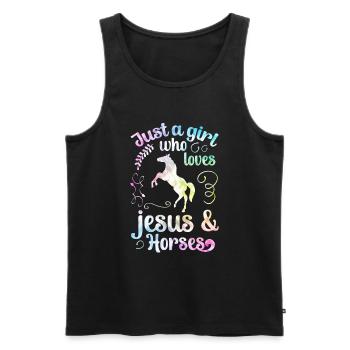 Jesus and Horses Riding Riding - Men's Premium Organic Tank Top - black - Front - AI Model Male 178 light (178cm)
