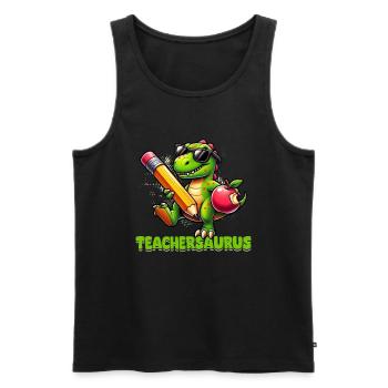 Teachersaurus Rex Dinosaure Professeur Professeur - Débardeur bio Premium Homme - noir - Devant - AI Model Male 178 light (178cm)
