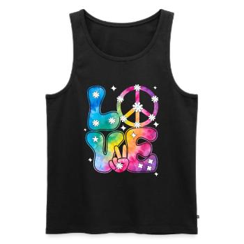 Groovy Tie Dye Friedens Liebeszeichen Retro Hippie - Männer Premium Bio Tank Top - Schwarz - Vorne - Michal (187cm)