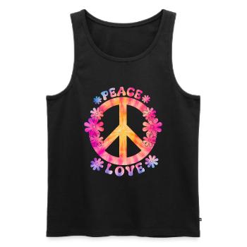 Groovy Tie Dye Friedens Liebeszeichen Retro Hippie - Männer Premium Bio Tank Top - Schwarz - Vorne - Michal (187cm)
