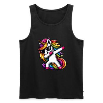 Licorne à pois surprise Rainbow Girl - Débardeur bio Premium Homme - noir - Devant - AI Model Male 178 light (178cm)