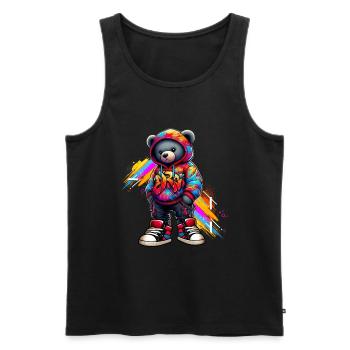 Hip Hop Teddybär Bunte Urban Rap Music - Männer Premium Bio Tank Top - Schwarz - Vorne - Michal (187cm)