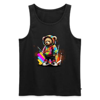 Hip Hop Teddybär Bunte Urban Rap Music - Männer Premium Bio Tank Top - Schwarz - Vorne - Michal (187cm)