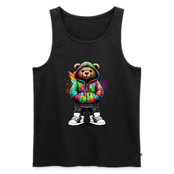 Hip Hop Teddybär Bunte Urban Rap Music - Männer Premium Bio Tank Top - Schwarz - Vorne - Michal (187cm)