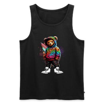Hip Hop Teddybär Bunte Urban Rap Music - Männer Premium Bio Tank Top - Schwarz - Vorne - Michal (187cm)