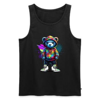 Hip Hop Teddybär Bunte Urban Rap Music - Männer Premium Bio Tank Top - Schwarz - Vorne - Michal (187cm)