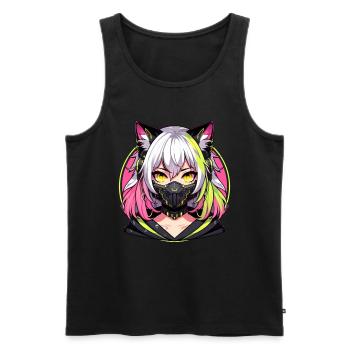 Japonais Manga Anime Esthétique Cyberpunk Techwear - Débardeur bio Premium Homme - noir - Devant - AI Model Male 178 light (178cm)