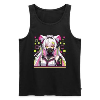 Japonais Manga Anime Esthétique Cyberpunk Techwear - Débardeur bio Premium Homme - noir - Devant - AI Model Male 178 light (178cm)