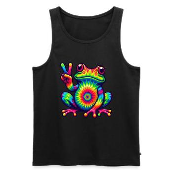 Grenouille Signe de Paix Hippie Mignon - Débardeur bio Premium Homme - noir - Devant - Michal (187cm)