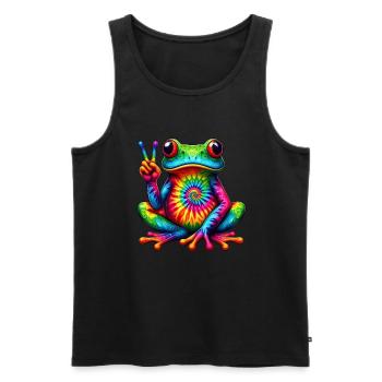 Grenouille Signe de Paix Hippie Mignon - Débardeur bio Premium Homme - noir - Devant - Michal (187cm)
