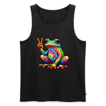 Grenouille Signe de Paix Hippie Mignon - Débardeur bio Premium Homme - noir - Devant - Michal (187cm)