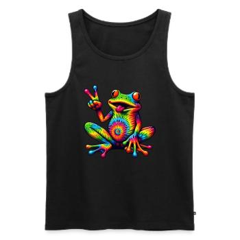 Grenouille Signe de Paix Hippie Mignon - Débardeur bio Premium Homme - noir - Devant - Michal (187cm)