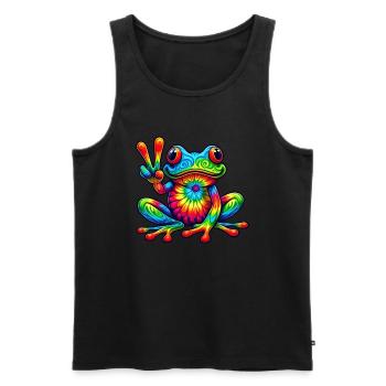 Grenouille Signe de Paix Hippie Mignon - Débardeur bio Premium Homme - noir - Devant - Michal (187cm)