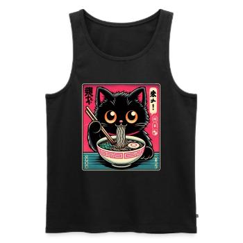Chat Ramen Nouilles Anime Japonais Chat Chaton - Débardeur bio Premium Homme - noir - Devant - Michal (187cm)