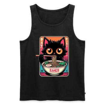 Chat Ramen Nouilles Anime Japonais Chat Chaton - Débardeur bio Premium Homme - noir - Devant - Michal (187cm)