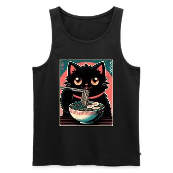 Chat Ramen Nouilles Anime Japonais Chat Chaton - Débardeur bio Premium Homme - noir - Devant - Michal (187cm)