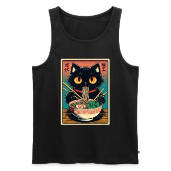 Chat Ramen Nouilles Anime Japonais Chat Chaton - Débardeur bio Premium Homme - noir - Devant - Michal (187cm)