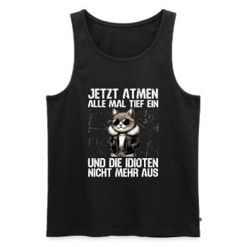 Funny Cat Sarcasm Idiots Saying Humor - Men's Premium Organic Tank Top - black - Front - AI Model Male 178 light (178cm)