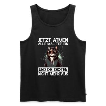 Funny Cat Sarcasm Idiots Saying Humor - Men's Premium Organic Tank Top - black - Front - AI Model Male 178 light (178cm)