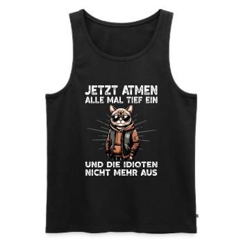 Funny Cat Sarcasm Idiots Saying Humor - Men's Premium Organic Tank Top - black - Front - AI Model Male 178 light (178cm)