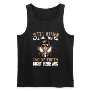 Funny Cat Sarcasm Idiots Saying Humor - Men's Premium Organic Tank Top - black - Front - AI Model Male 178 light (178cm)
