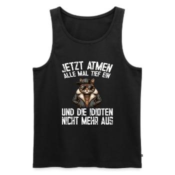 Funny Cat Sarcasm Idiots Saying Humor - Men's Premium Organic Tank Top - black - Front - AI Model Male 178 light (178cm)