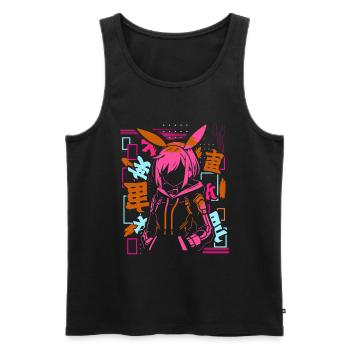 Anime Fille Japonais Coloré Cyberpunk - Débardeur bio Premium Homme - noir - Devant - Michal (187cm)