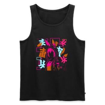 Anime Fille Japonais Coloré Cyberpunk - Débardeur bio Premium Homme - noir - Devant - Michal (187cm)