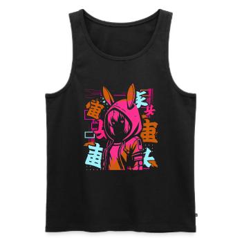 Anime Fille Japonais Coloré Cyberpunk - Débardeur bio Premium Homme - noir - Devant - Michal (187cm)