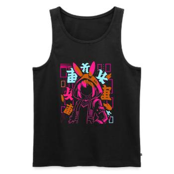 Anime Fille Japonais Coloré Cyberpunk - Débardeur bio Premium Homme - noir - Devant - Michal (187cm)