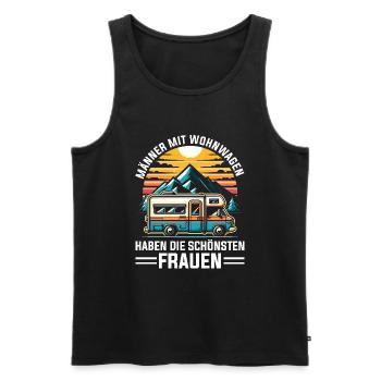 Camper Wohnwagen Lagerfeuer Campingurlaub - Männer Premium Bio Tank Top - Schwarz - Vorne - AI Model Male 178 light (178cm)