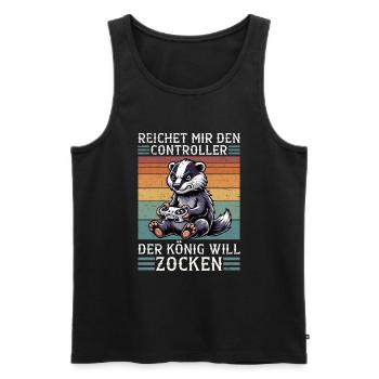 Il me tend la manette que le roi veut jouer - Débardeur bio Premium Homme - noir - Devant - Michal (187cm)