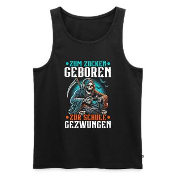Né pour jouer Forcé d’aller à l’école Grim Reaper - Débardeur bio Premium Homme - noir - Devant - Michal (187cm)