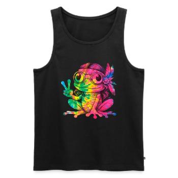 Signe de la paix Teinture Hippie Grenouille des années 60 - Débardeur bio Premium Homme - noir - Devant - Michal (187cm)