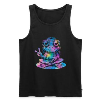 Signe de la paix Teinture Hippie Grenouille des années 60 - Débardeur bio Premium Homme - noir - Devant - Michal (187cm)