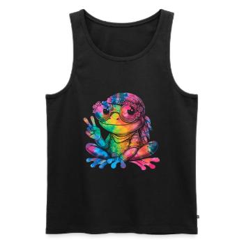 Signe de la paix Teinture Hippie Grenouille des années 60 - Débardeur bio Premium Homme - noir - Devant - Michal (187cm)