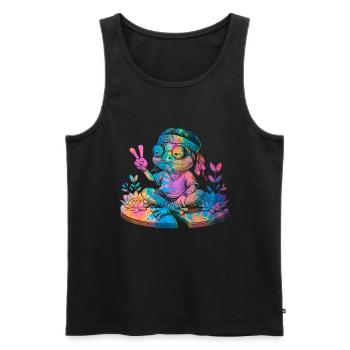 Signe de la paix Teinture Hippie Grenouille des années 60 - Débardeur bio Premium Homme - noir - Devant - Michal (187cm)