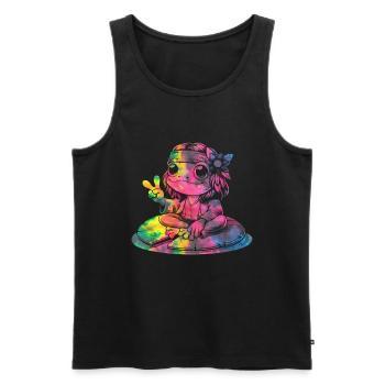 Signe de la paix Teinture Hippie Grenouille des années 60 - Débardeur bio Premium Homme - noir - Devant - Michal (187cm)