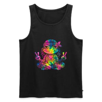 Signe de la paix Teinture Hippie Grenouille des années 60 - Débardeur bio Premium Homme - noir - Devant - Michal (187cm)